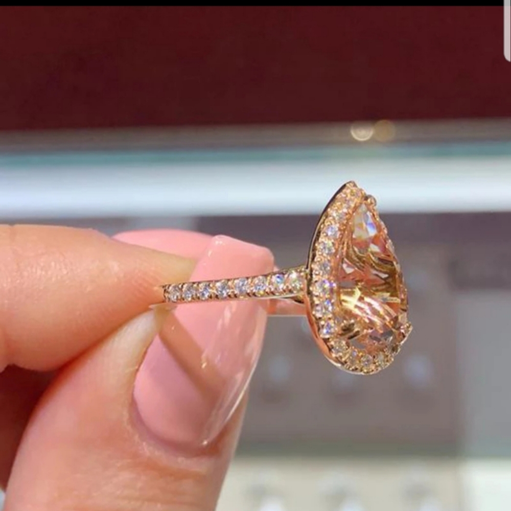 NEW 6 CARAT ROSE GOLD MORGANITE HALO RING - Picture 5 of 6